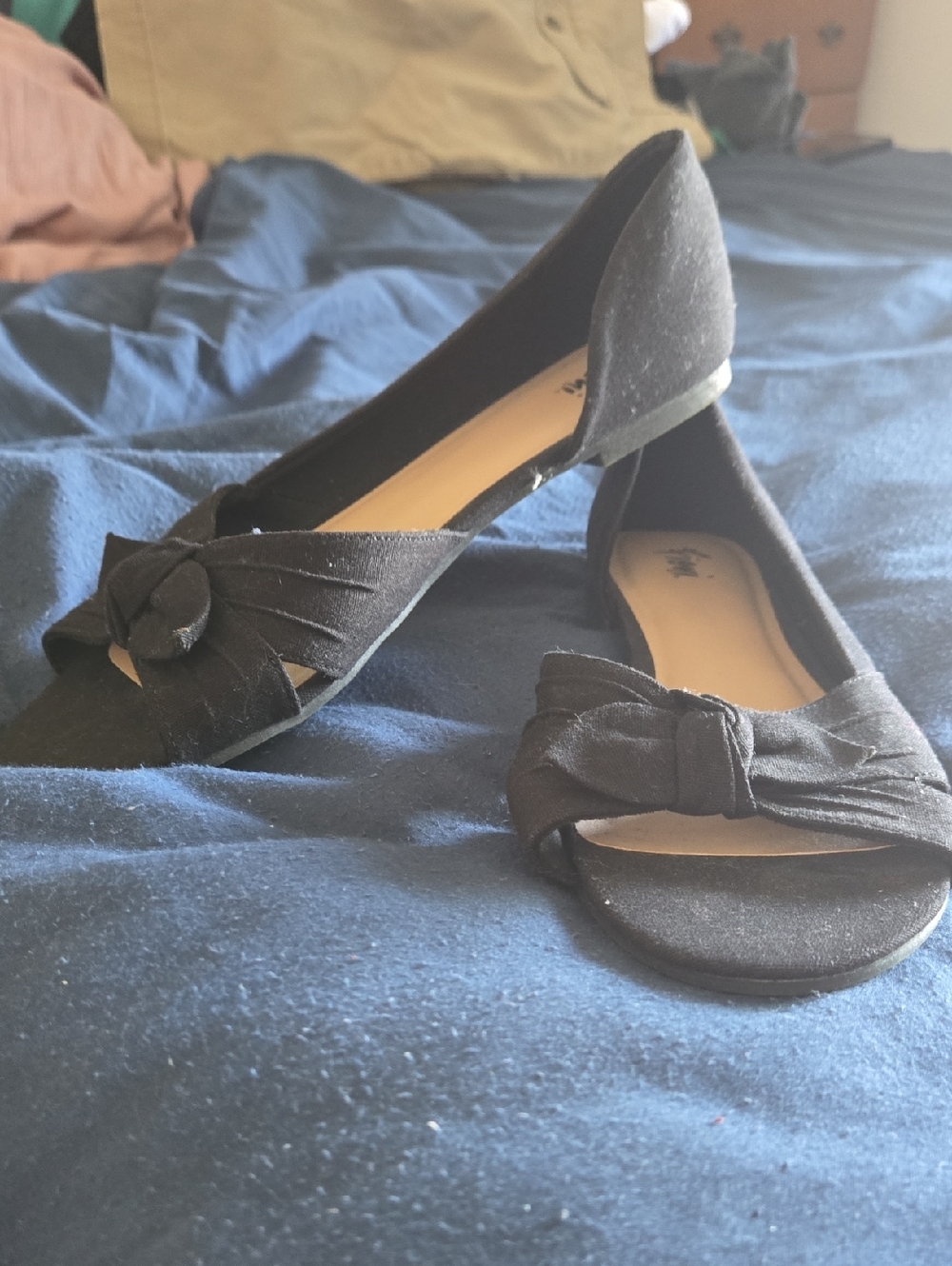 Black Peep-Toe Bow Flats (2 For $25)